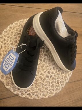 Hey Dude Black Sneakers with White Sole and Black Laces